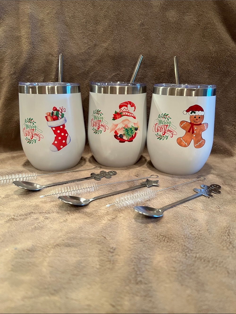 Holiday White Stainless Steel Insulated Tumbler - Set of 3- Never Used